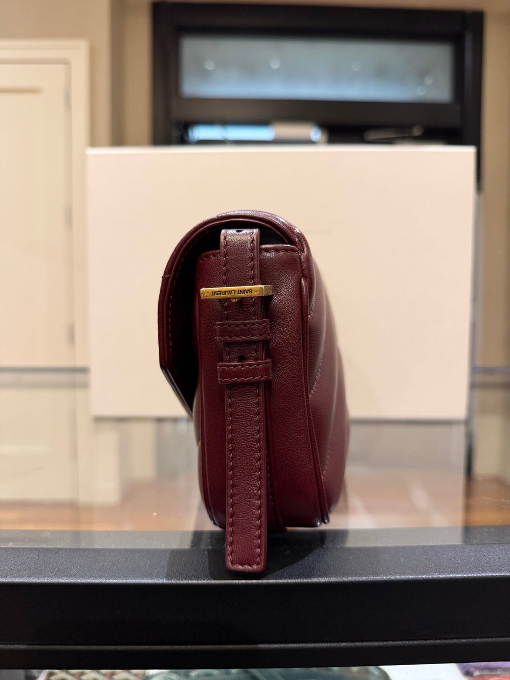 Saint Laurent Loulou Toy Crossbody Matelassé Lambskin Bag - Rouge Cabernet