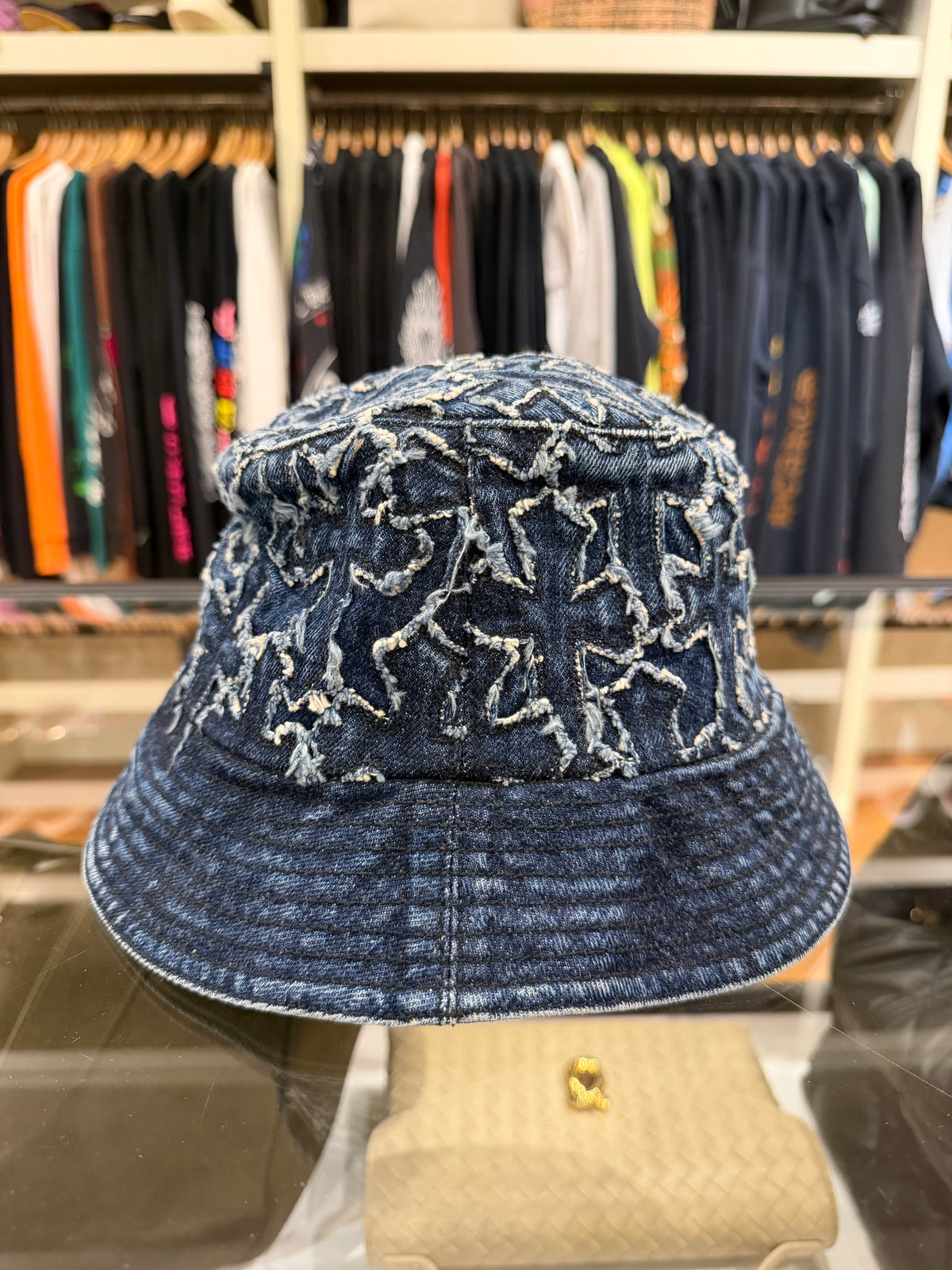 Chrome Hearts Denim All Over Cross Bucket Hat W/ Dagger - Blue