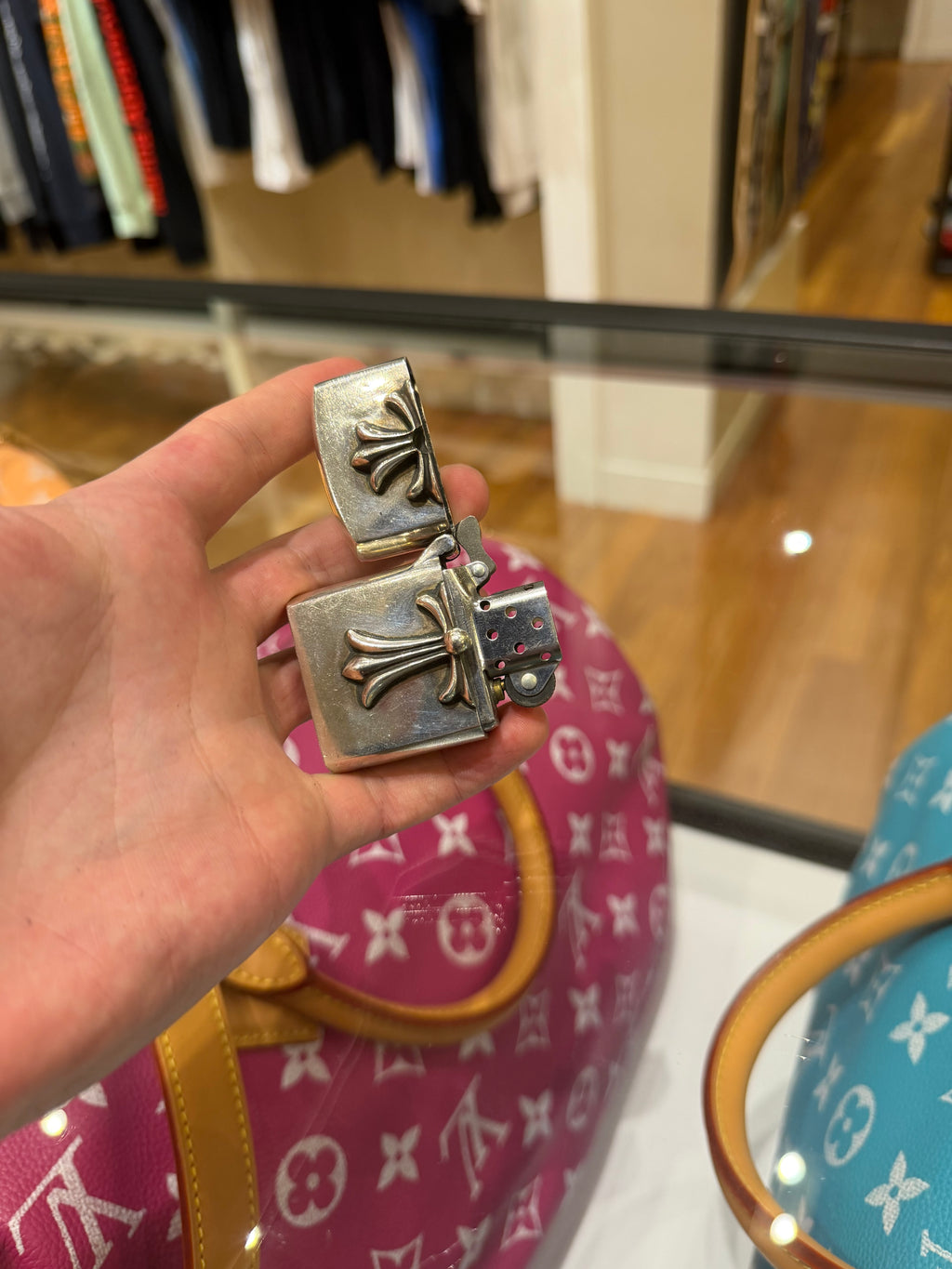 Chrome Hearts Cross Motif Zippo Lighter - Silver