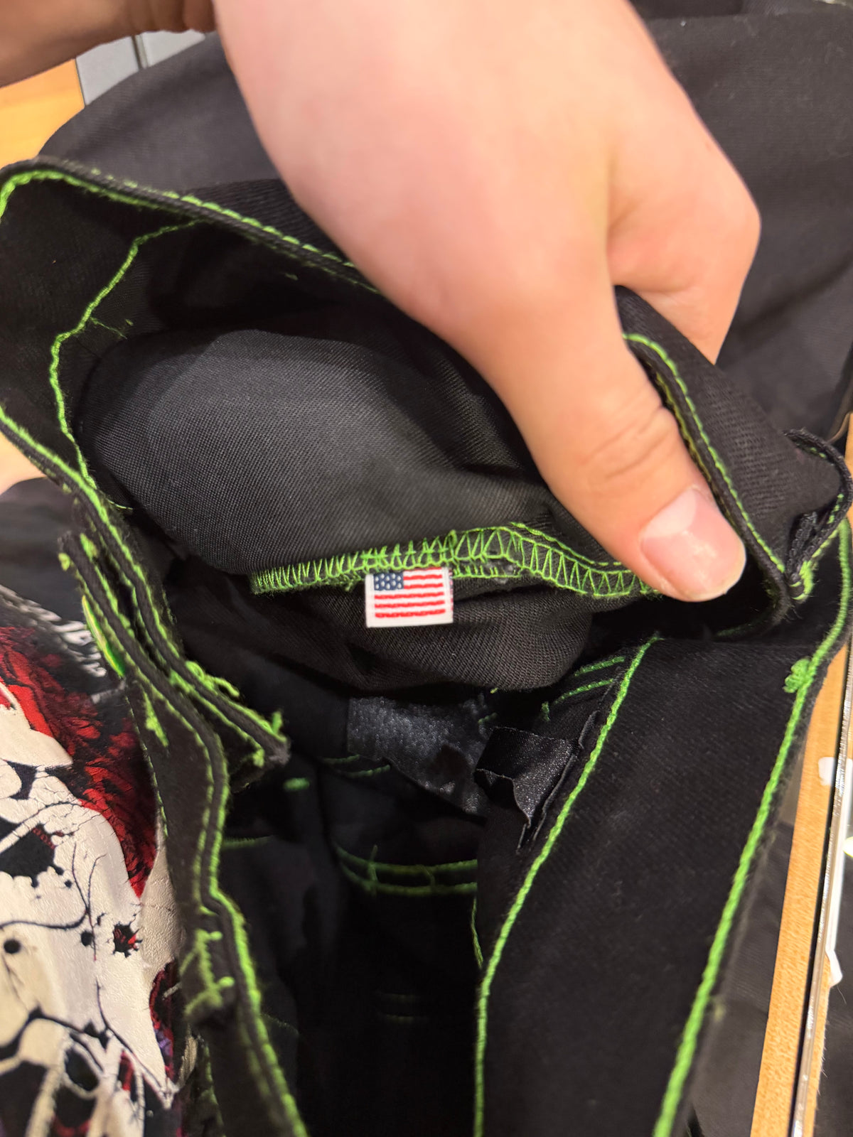 Vlone Old English Contrast Stitch Jeans - Black/Green