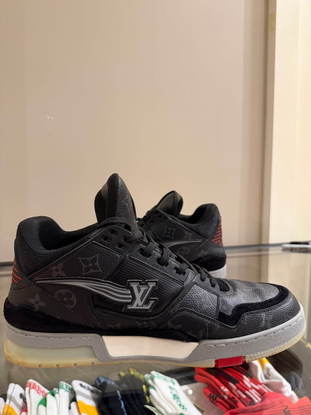 Louis Vuitton Monogram
Leather Trainer Sneaker -
Black/Red