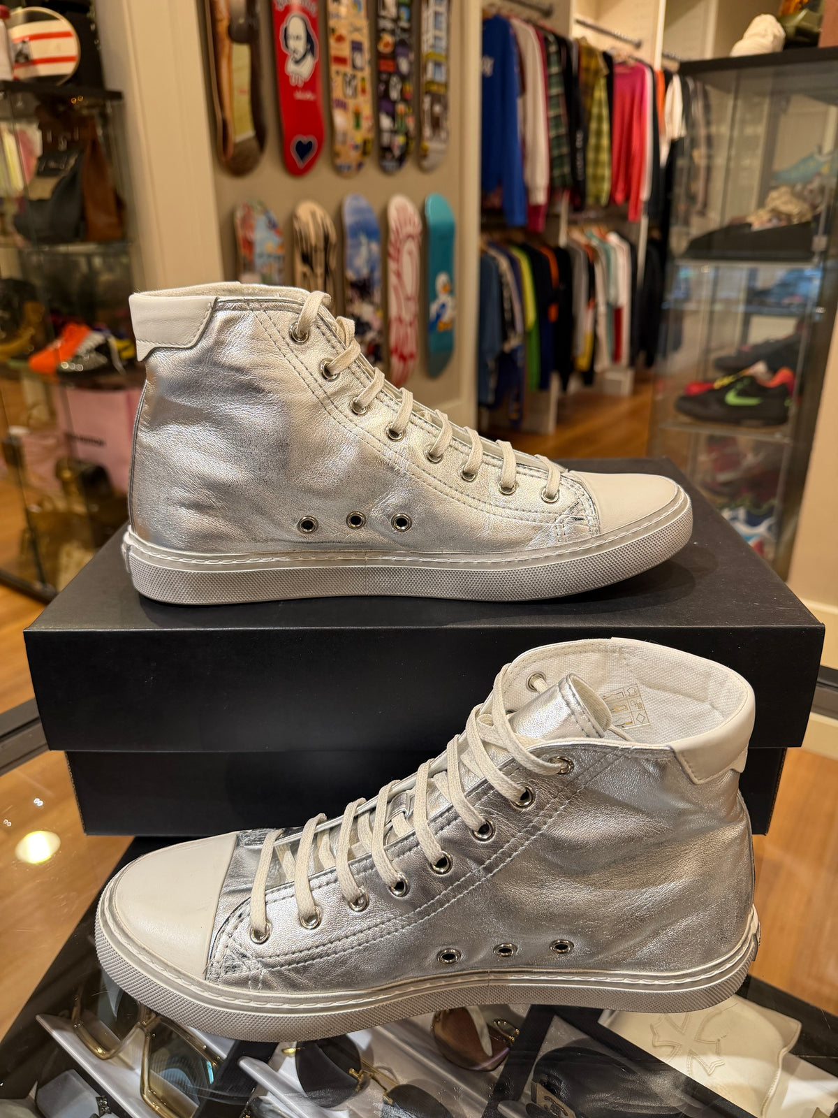 Saint Laurent Bedford High Top Sneaker - Silver