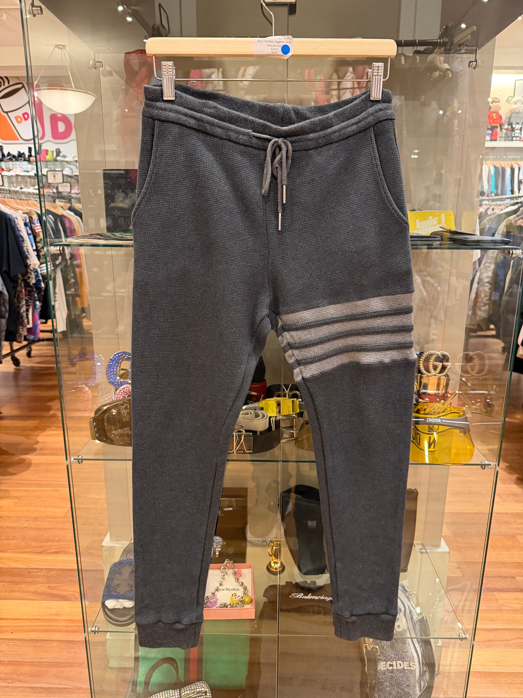 Thom Browne 4-Bar Waffle Knit Thermal Joggers - Grey