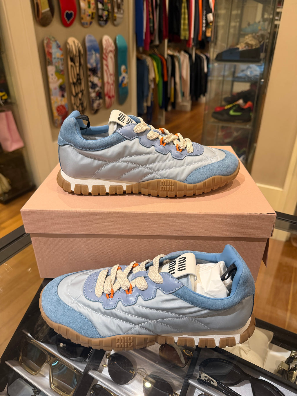 Miu Miu Tyre Technical Fabric & Suede Sneakers