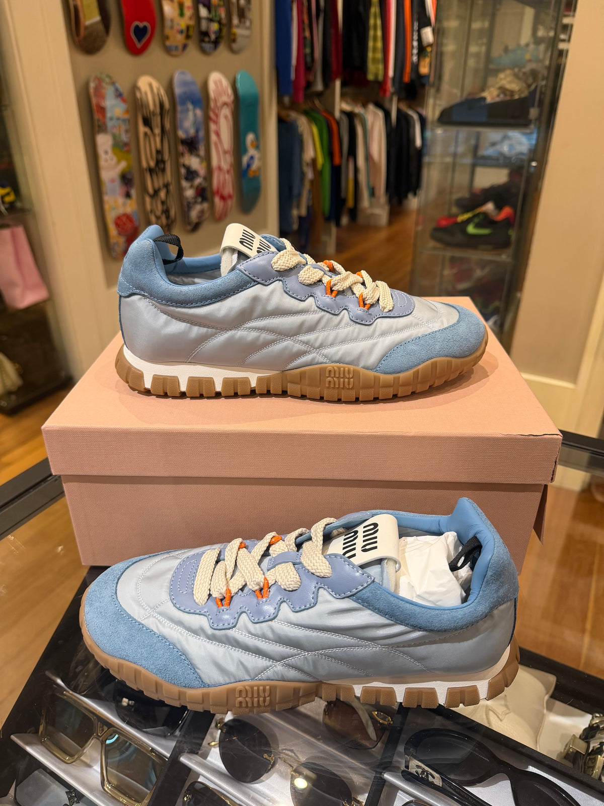 Miu Miu Tyre Technical Fabric & Suede Sneakers