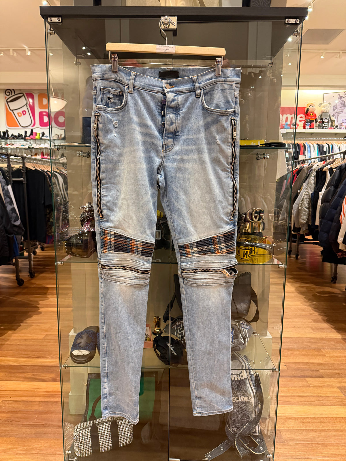 Amiri MX2 Biker Moto Washed Jeans - Flannel Patches