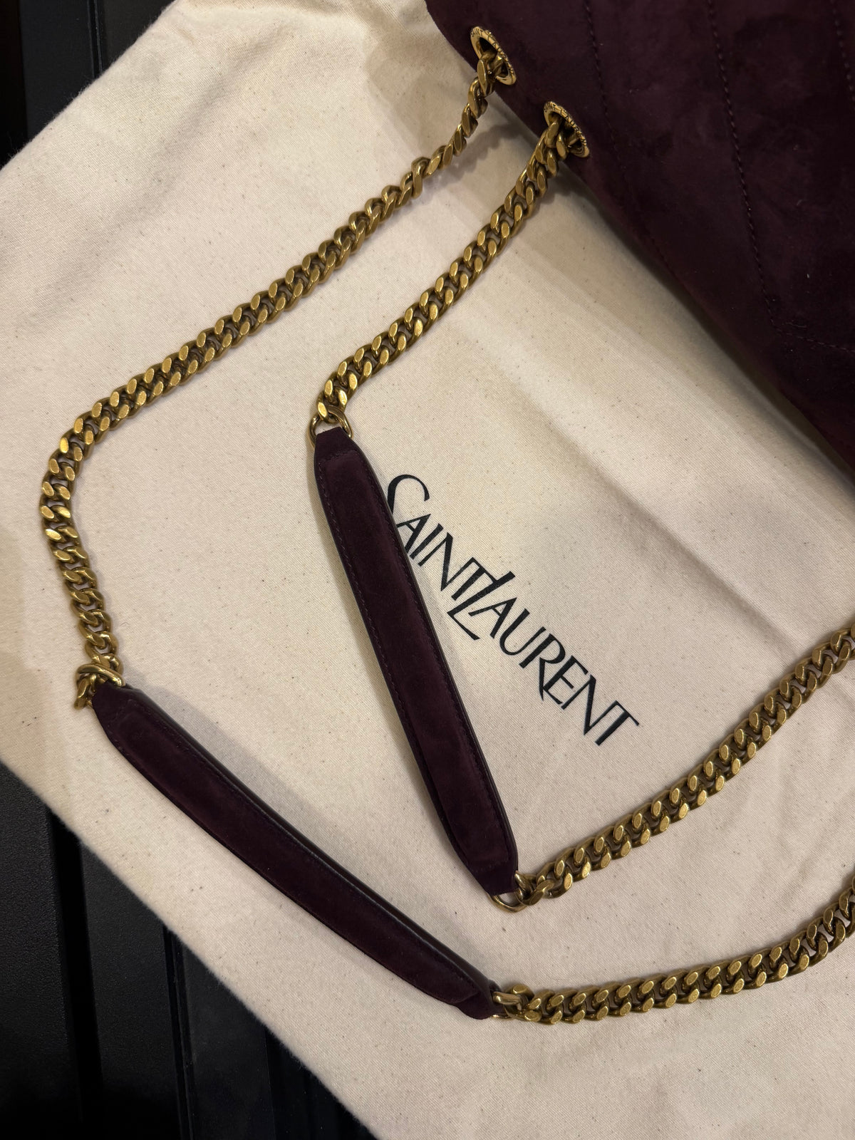 Saint Laurent LouLou Medium In Matelasse Suede - Smoky Burgundy