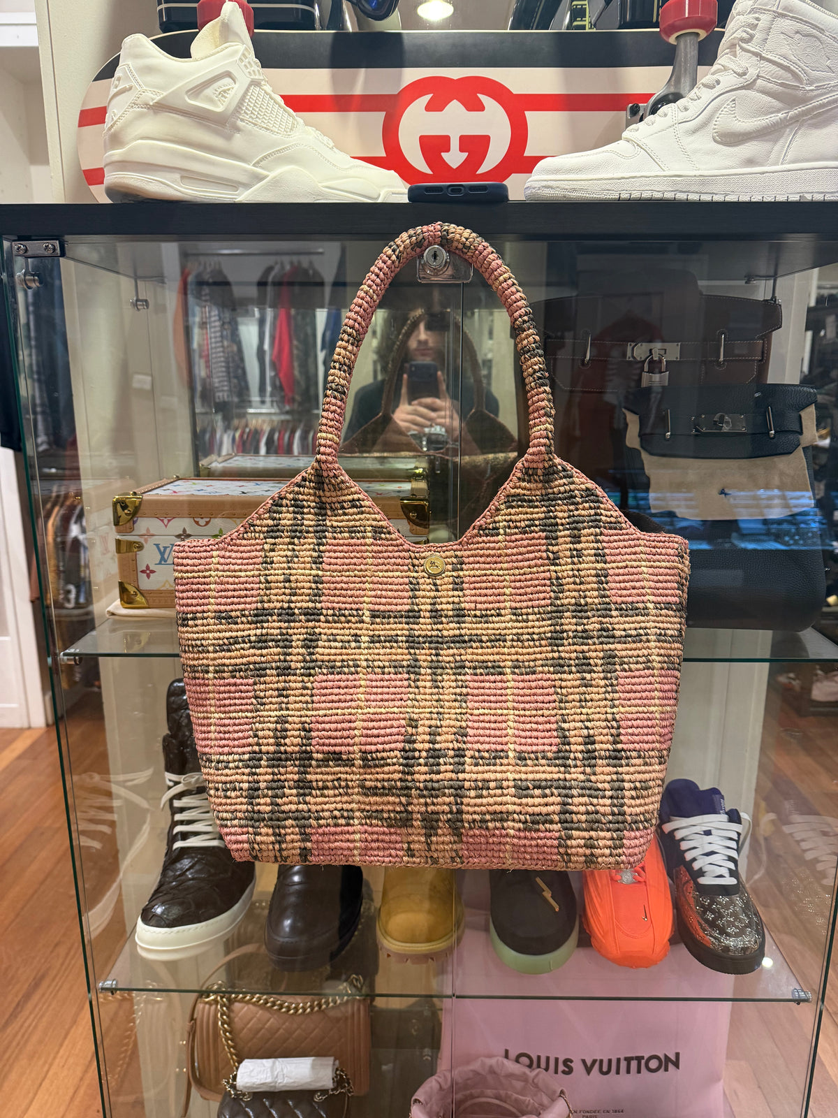 Burberry Extra Large Margate Raffia Check Tote