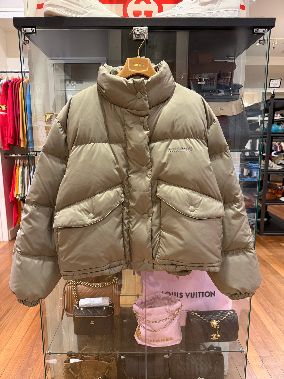 Miu Miu Medium Weight Technical Pongé Down Jacket - Beige