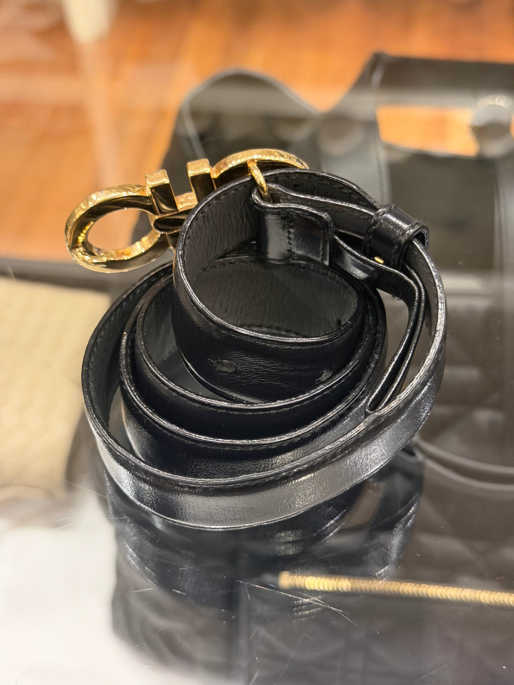 Salvatore Ferragamo Leather Belt - Black Gold