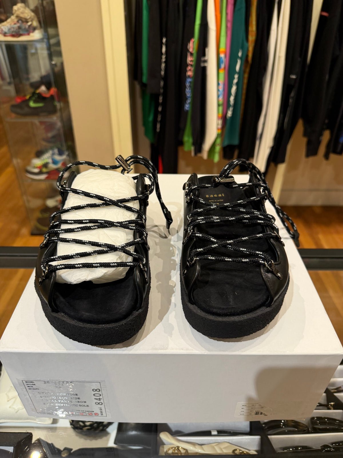 Sacai Lace-Up Platform Mules - Black