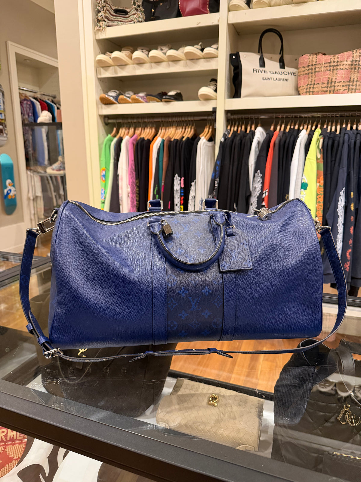 Louis Vuitton Keepall Bandoulière 45 Blue Duffle Bag