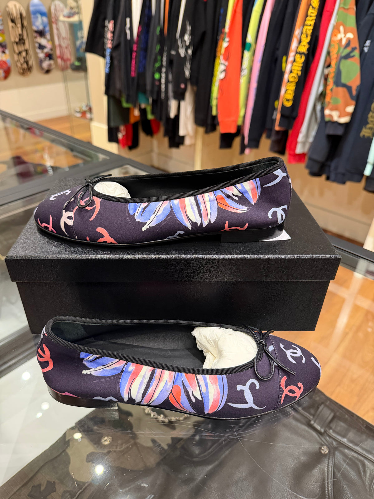 Chanel CC Logo Floral Ballet Flats