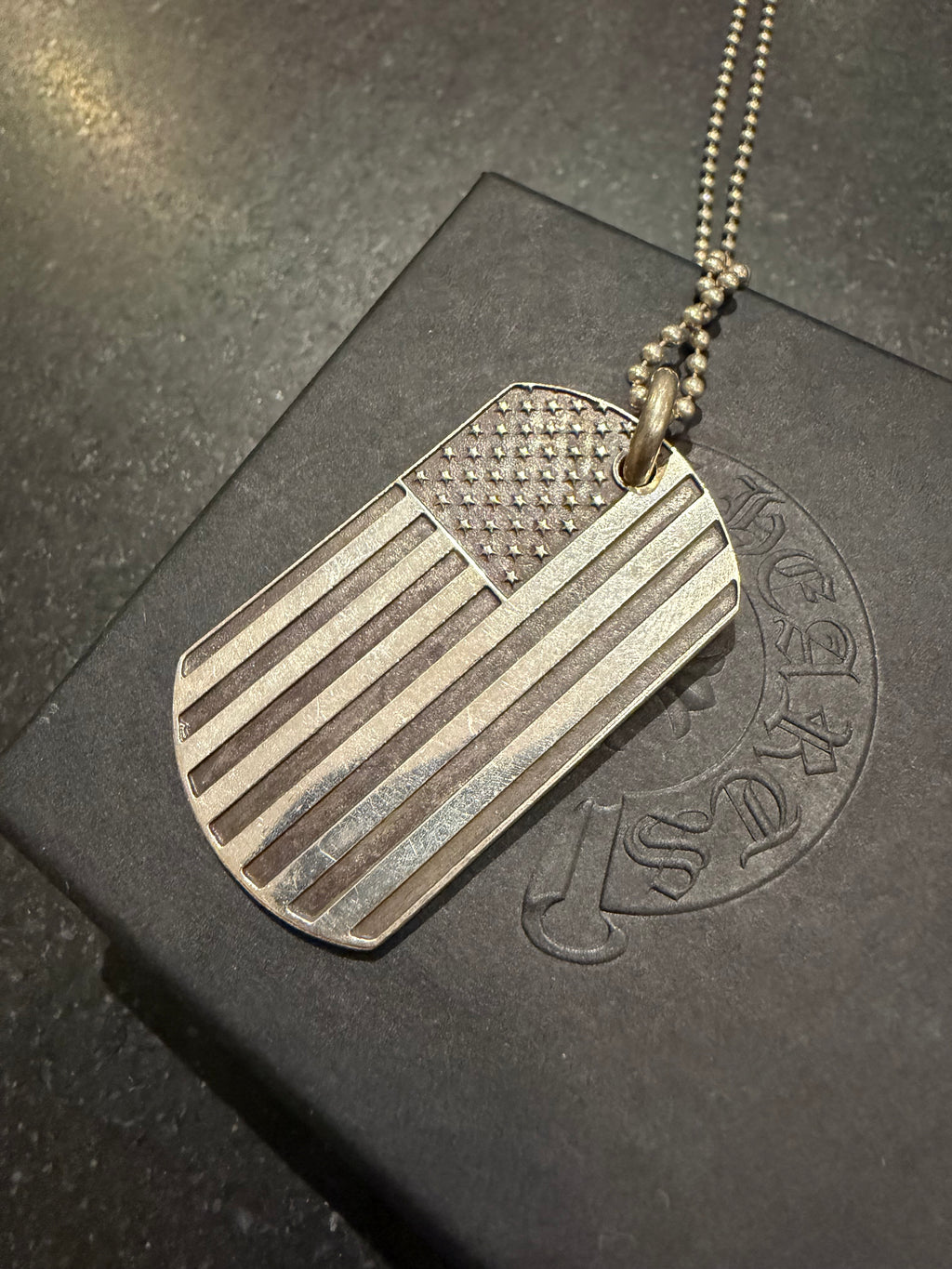 Chrome Hearts Richard Stark ‘F You / American Flag’ Dog Tag Necklace - Silver