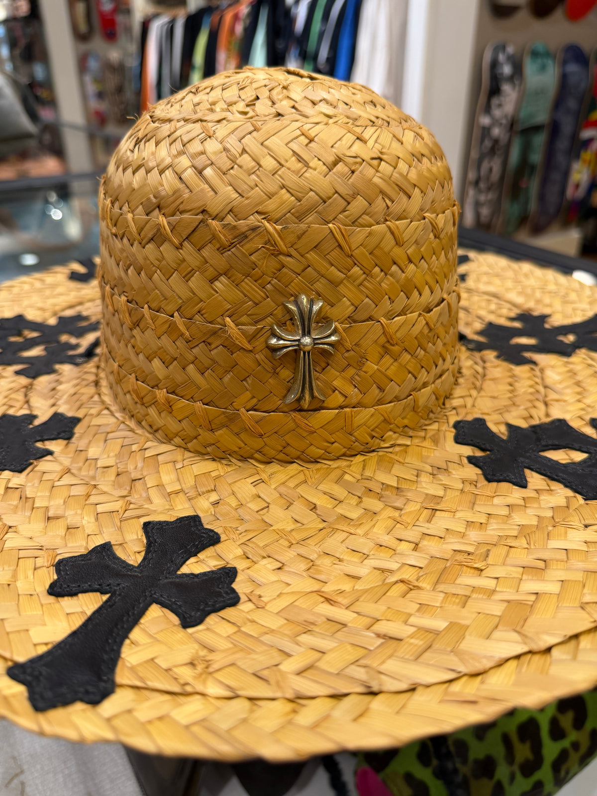 Chrome Hearts Cross Patch Straw Hat - Silver Embellished