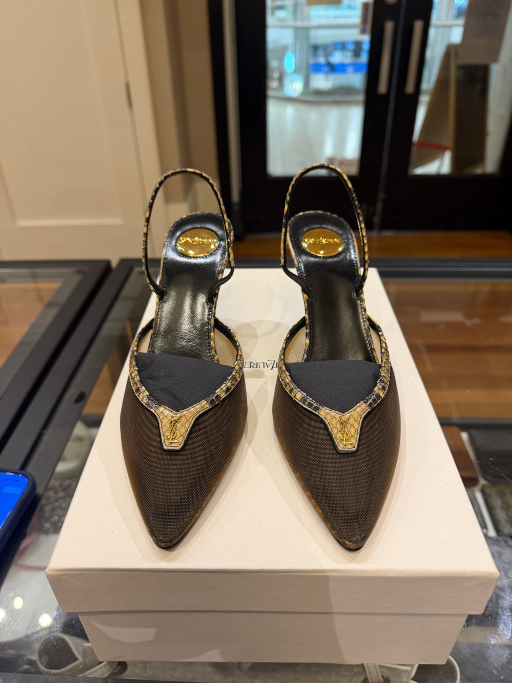 Saint Laurent Folie Slingback Pumps - Mesh/Python