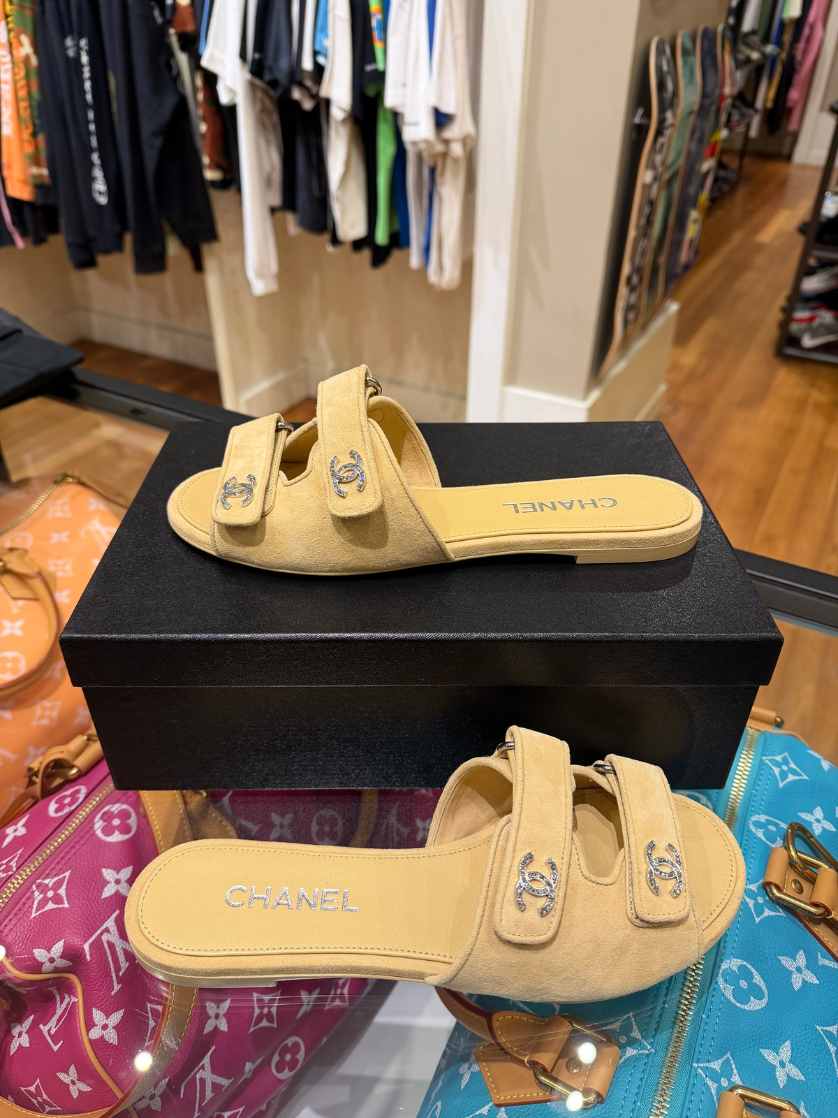 Chanel CC Velcro Strap Sandals - Beige