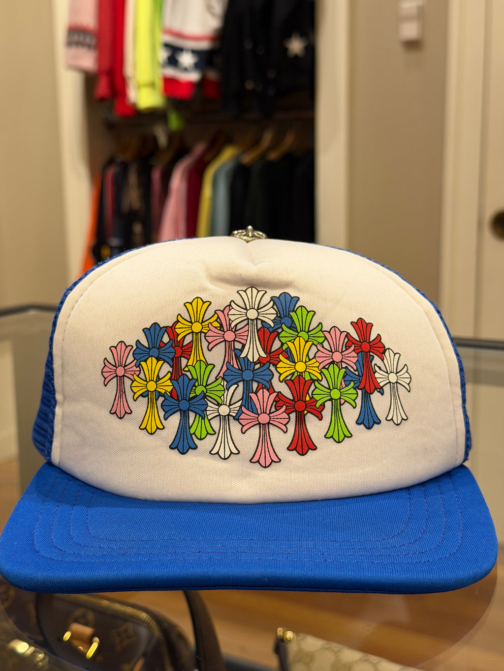 Chrome Hearts Multicolor Cross Cemetery Trucker Hat - Blue