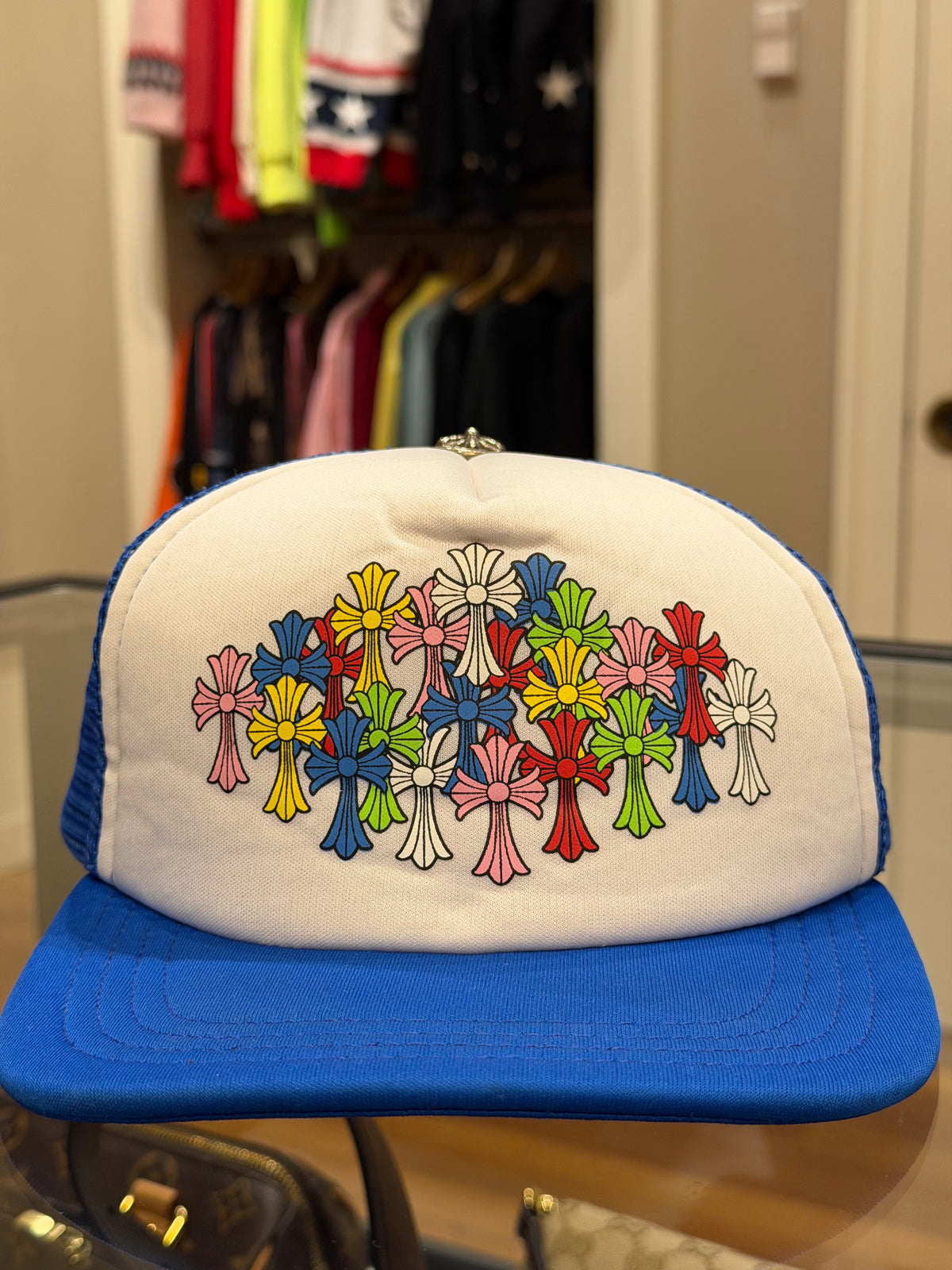 Chrome Hearts Multicolor Cross Cemetery Trucker Hat - Blue