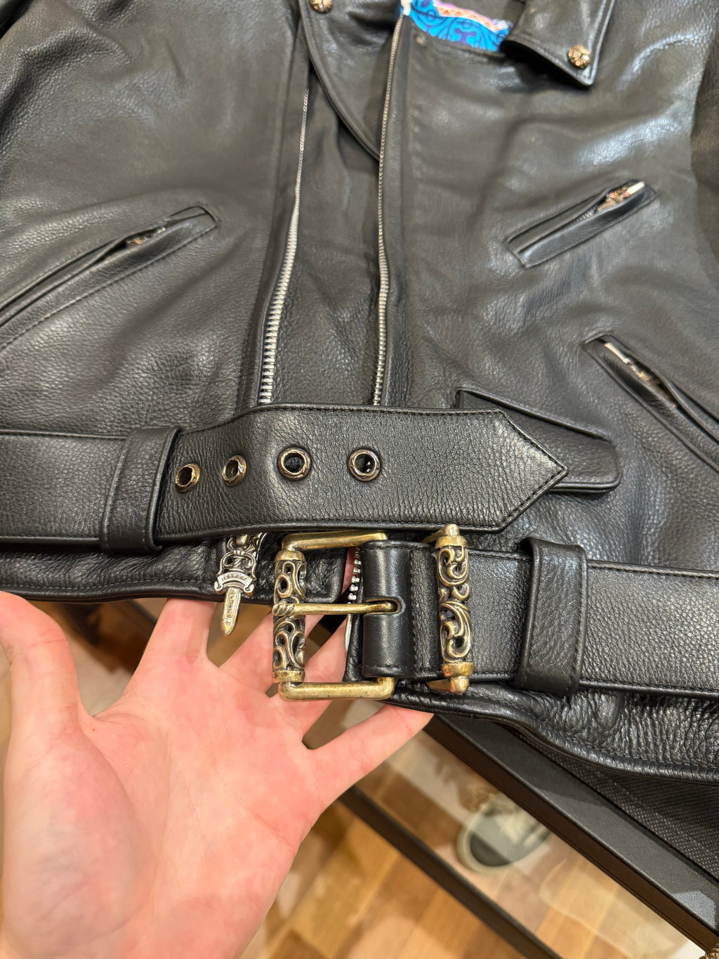 Chrome Hearts Hermes Silk Lined ‘ JJ Dean’ Leather Moto Jacket