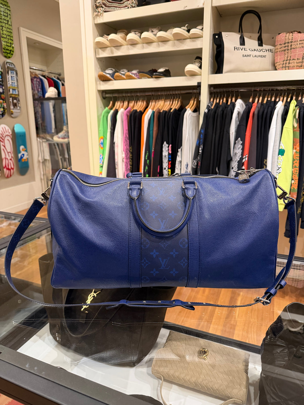 Louis Vuitton Keepall Bandoulière 45 Blue Duffle Bag