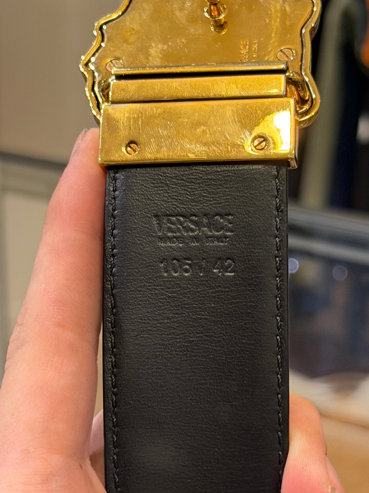 Versace Medusa Reversible Belt - Monogram/Black With Gold Buckle