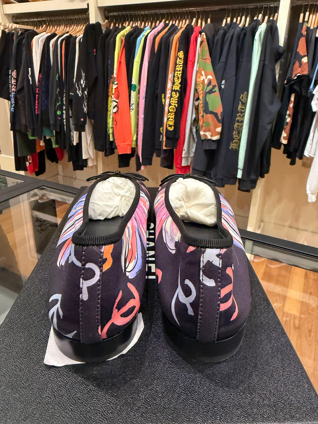 Chanel CC Logo Floral Ballet Flats
