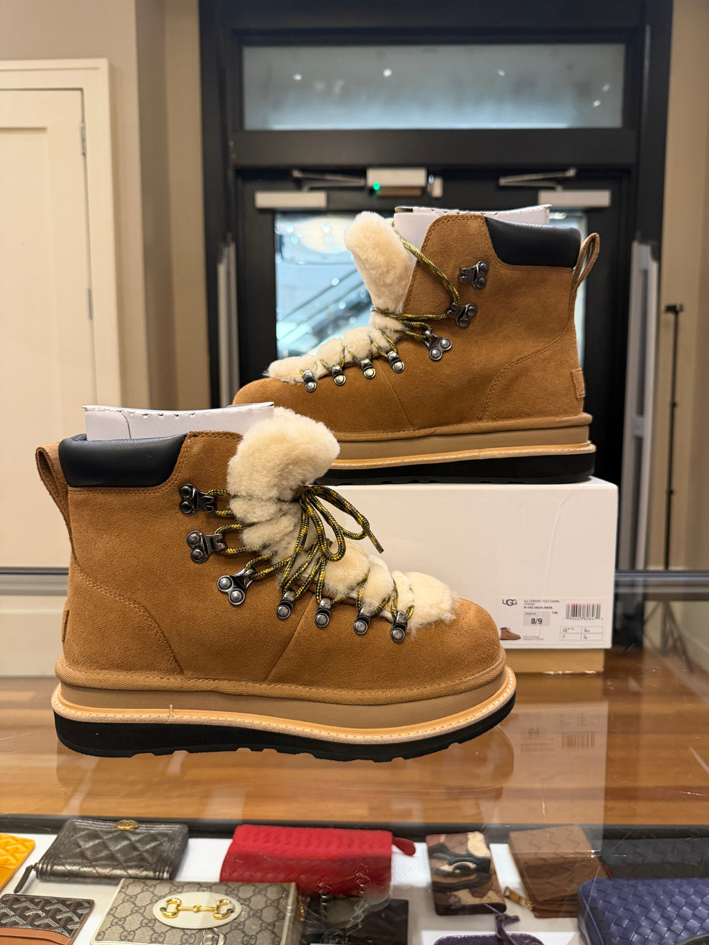 UGG x Sacai Suede & Shearling Hiking Boots - Khaki