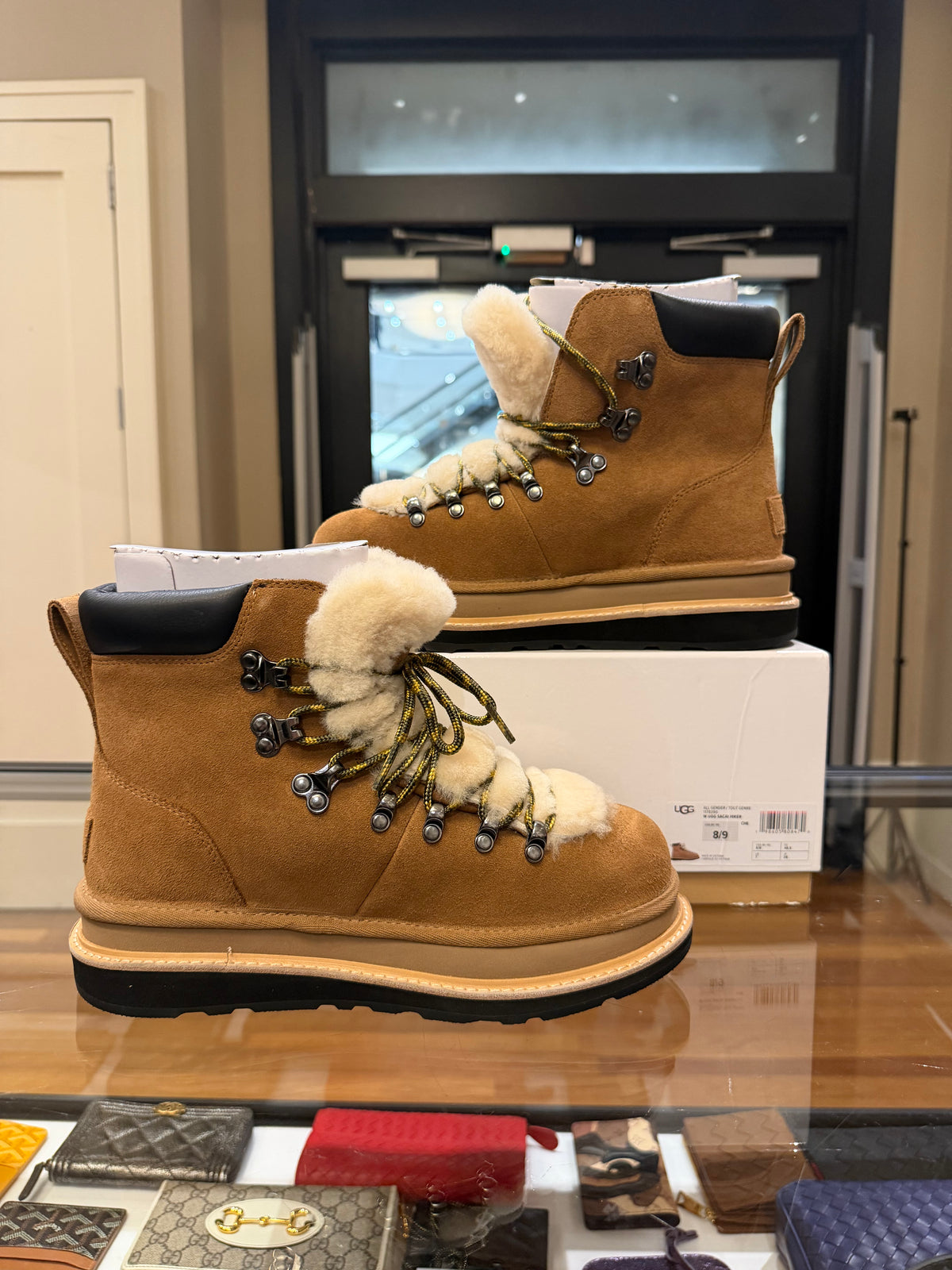 UGG x Sacai Suede & Shearling Hiking Boots - Khaki