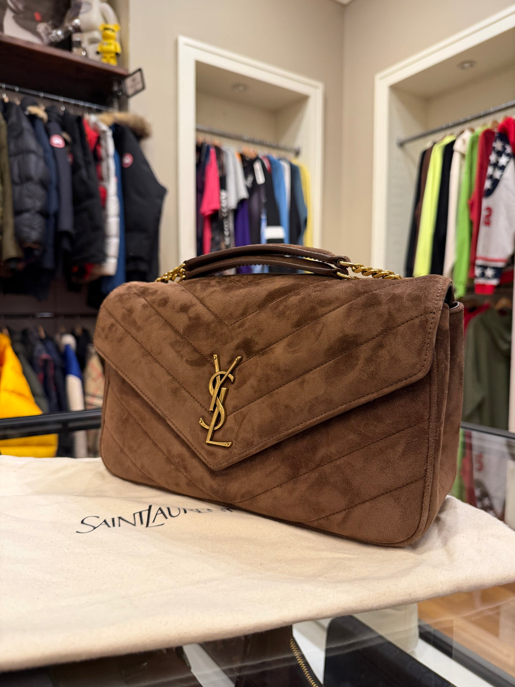 Saint Laurent LouLou Large in Suede - Caramel Cognac