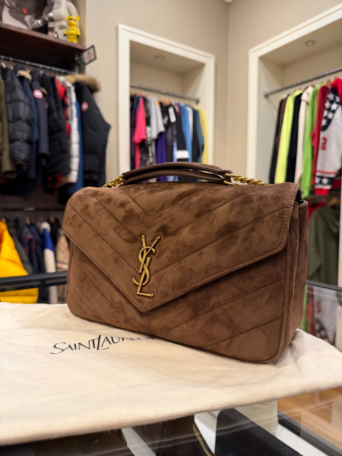 Saint Laurent LouLou Large in Suede - Caramel Cognac