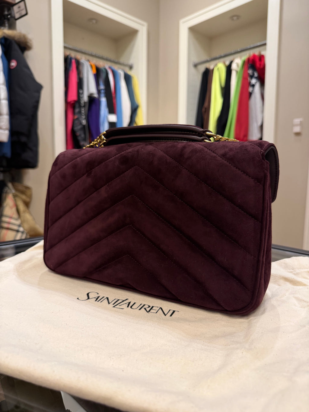 Saint Laurent LouLou Medium In Matelasse Suede - Smoky Burgundy