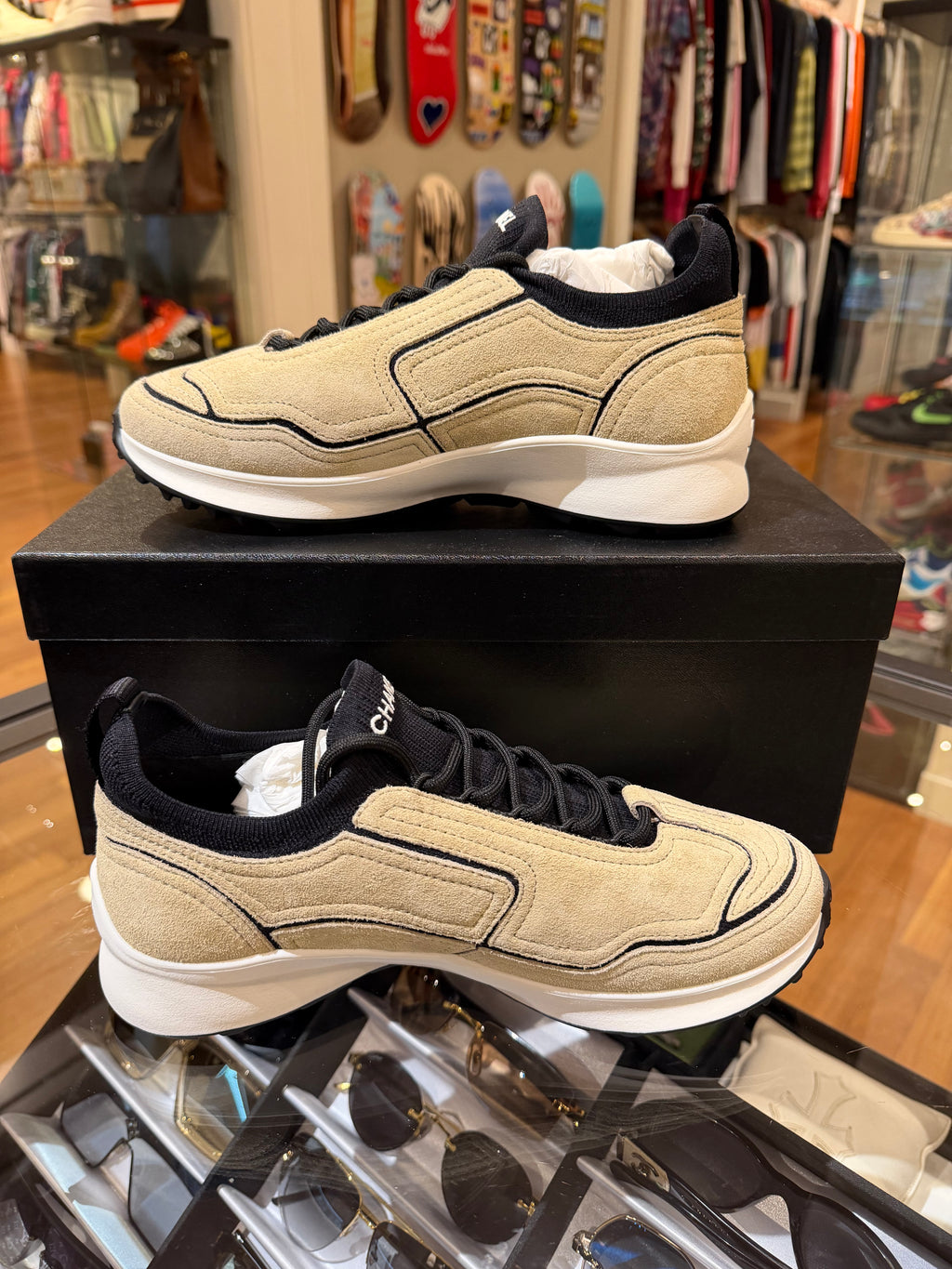 Chanel CC Suede Trainers - Beige/Black
