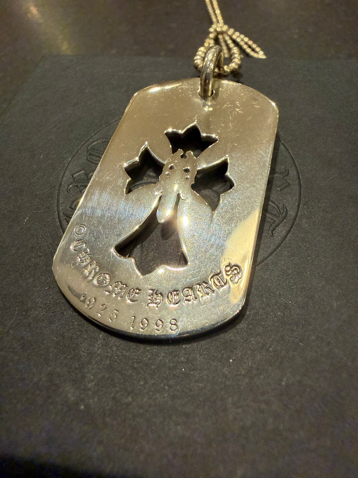 Chrome Hearts Cut Out Cross & Dagger Dog Tag Necklace - Silver