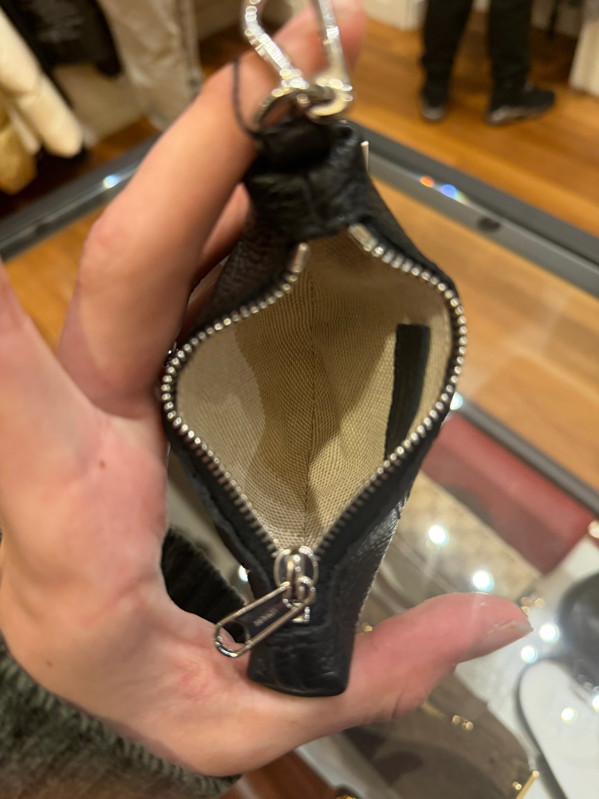 Lemair Mini Croissant Keyring In Black Leather