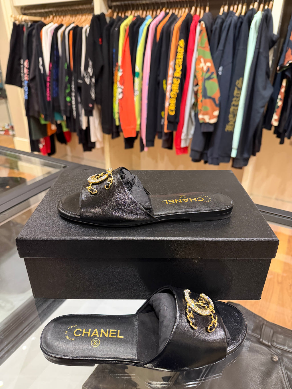 Chanel Interlocking CC Logo Sandals - Black