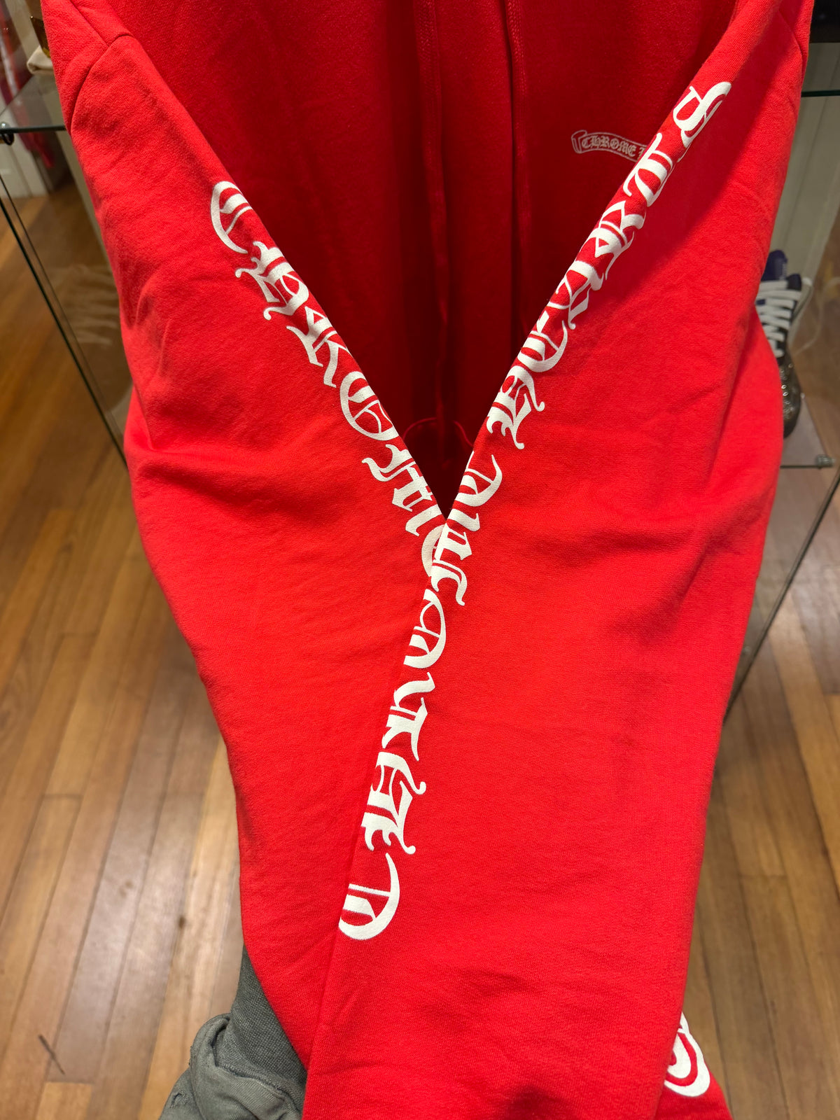Chrome Hearts Scroll Logo Hoodie - Red/White