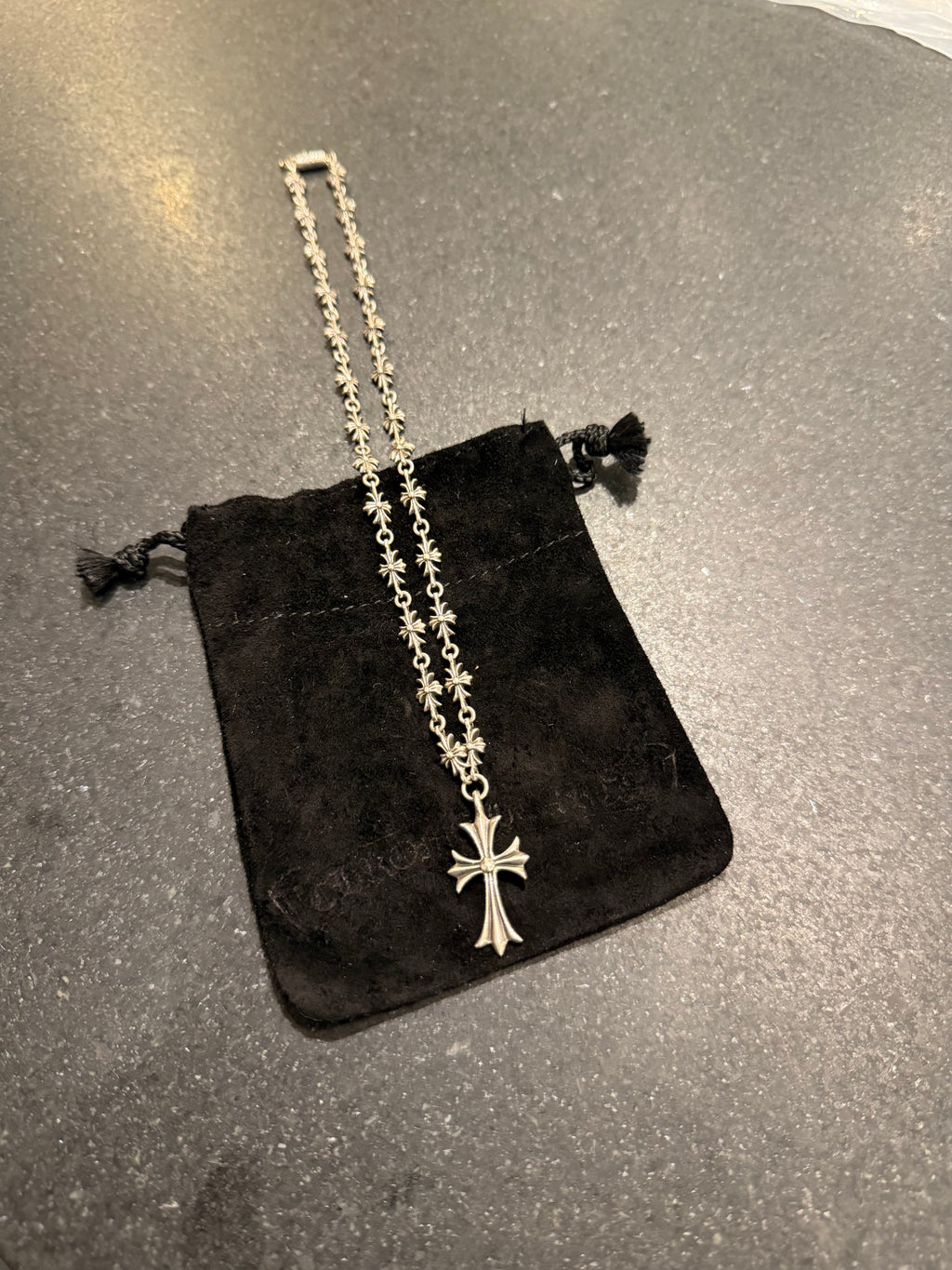 Chrome Hearts Tiny E Cross Necklace W/ Cross Pendant 18” - Silver