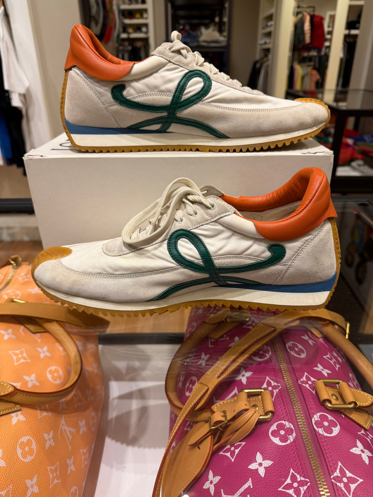 Loewe Flow Runners - White / Dark Green / Orange