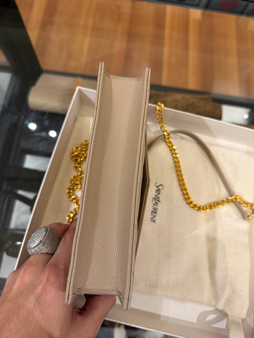 Saint Laurent Cassandre Chain Wallet - Dark beige
