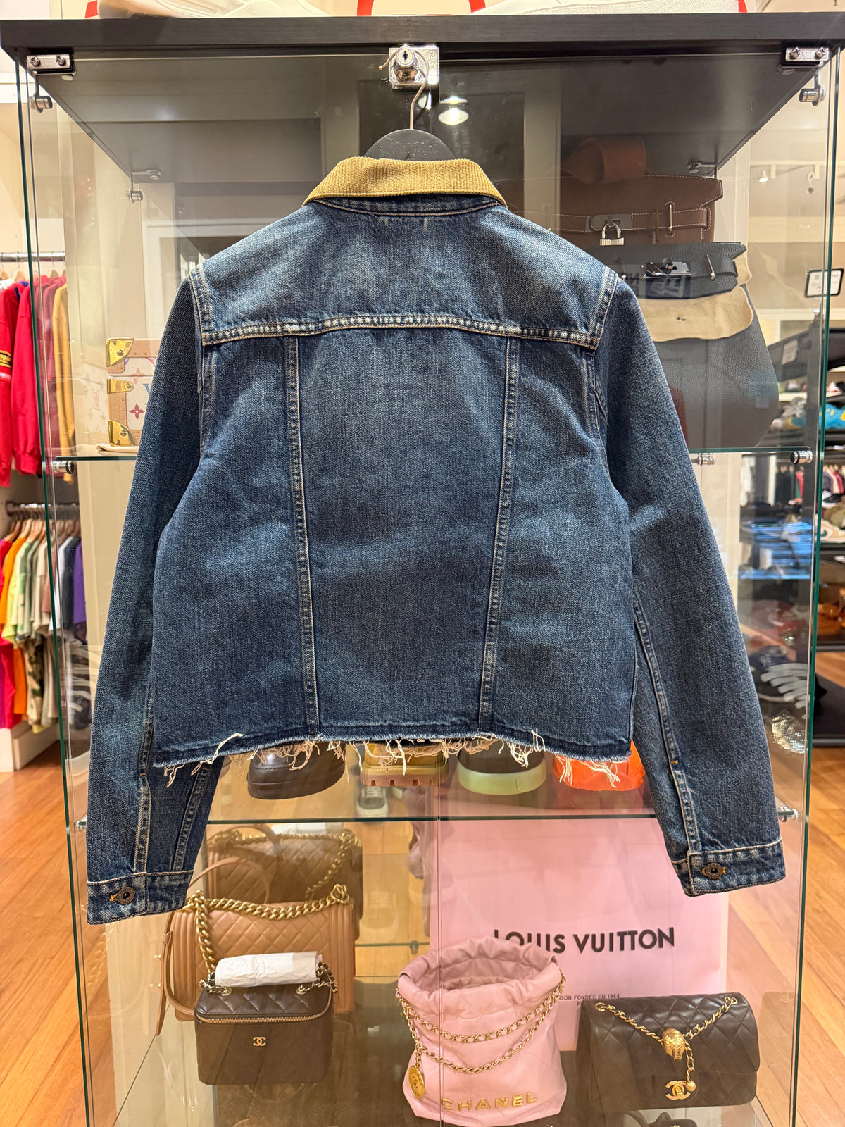 Miu Miu Logo Distressed Cropped Denim Jacket