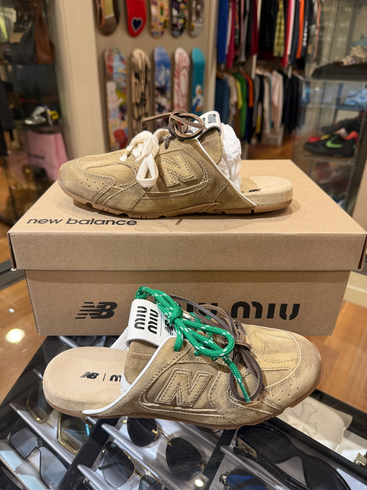 Miu Miu x New Balance 530 SL Faded Suede Mules