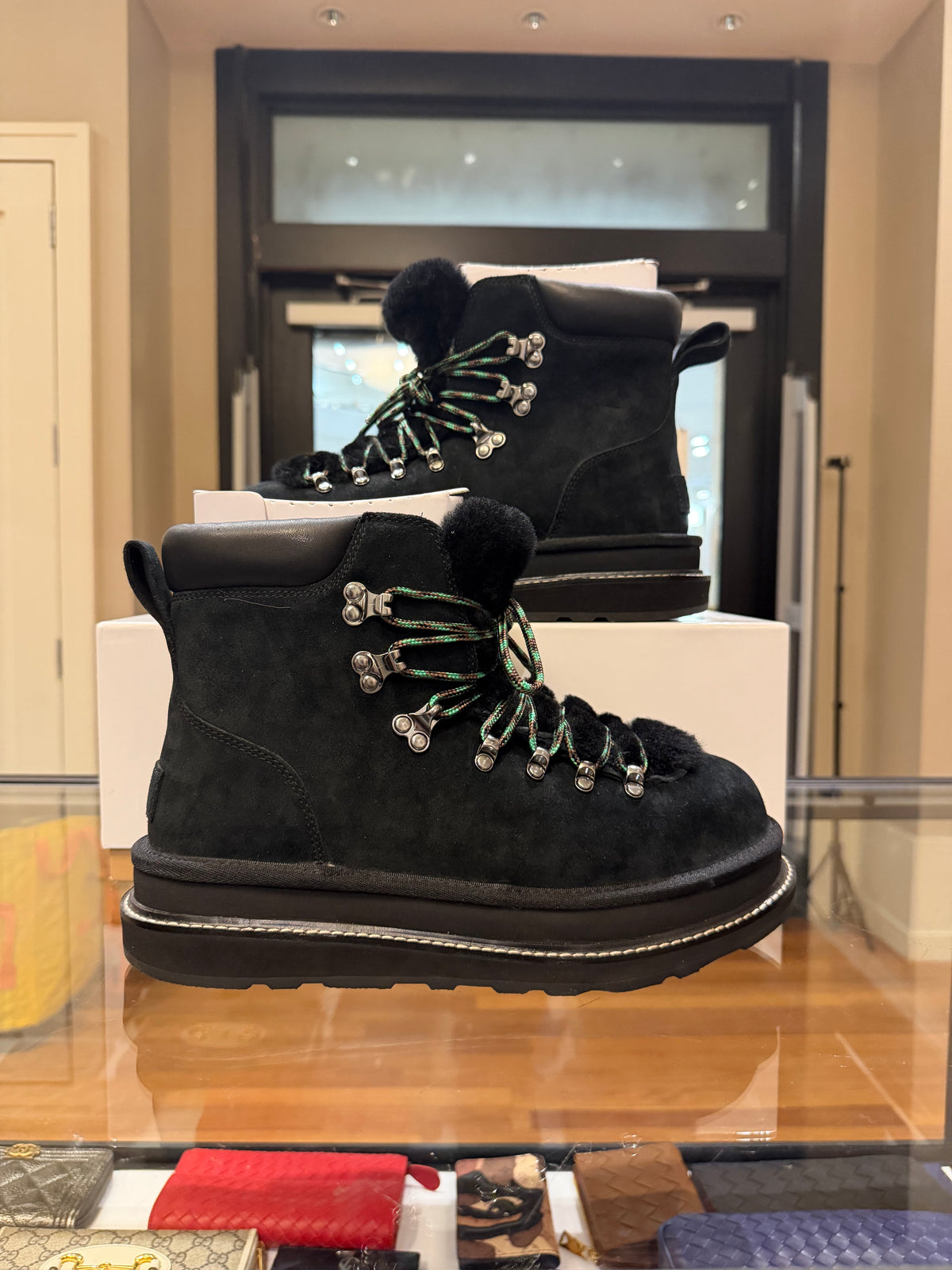 UGG x Sacai Suede & Shearling Hiking Boots - Black