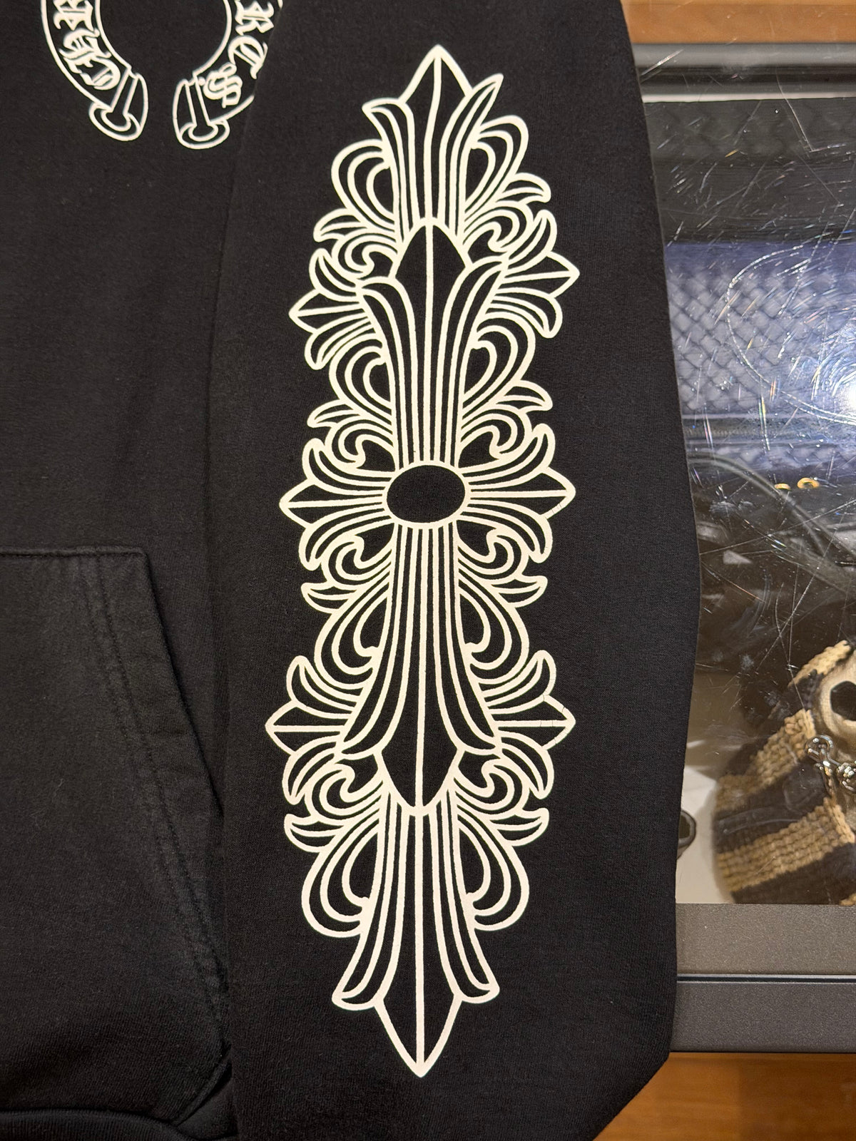 Chrome Hearts Horseshoe Floral Sleeve Hoodie - Black/White