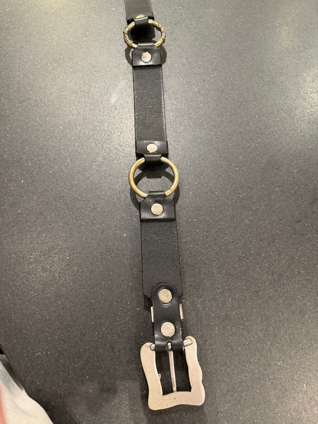 ERD Rose Double Ring Leather Belt - Black