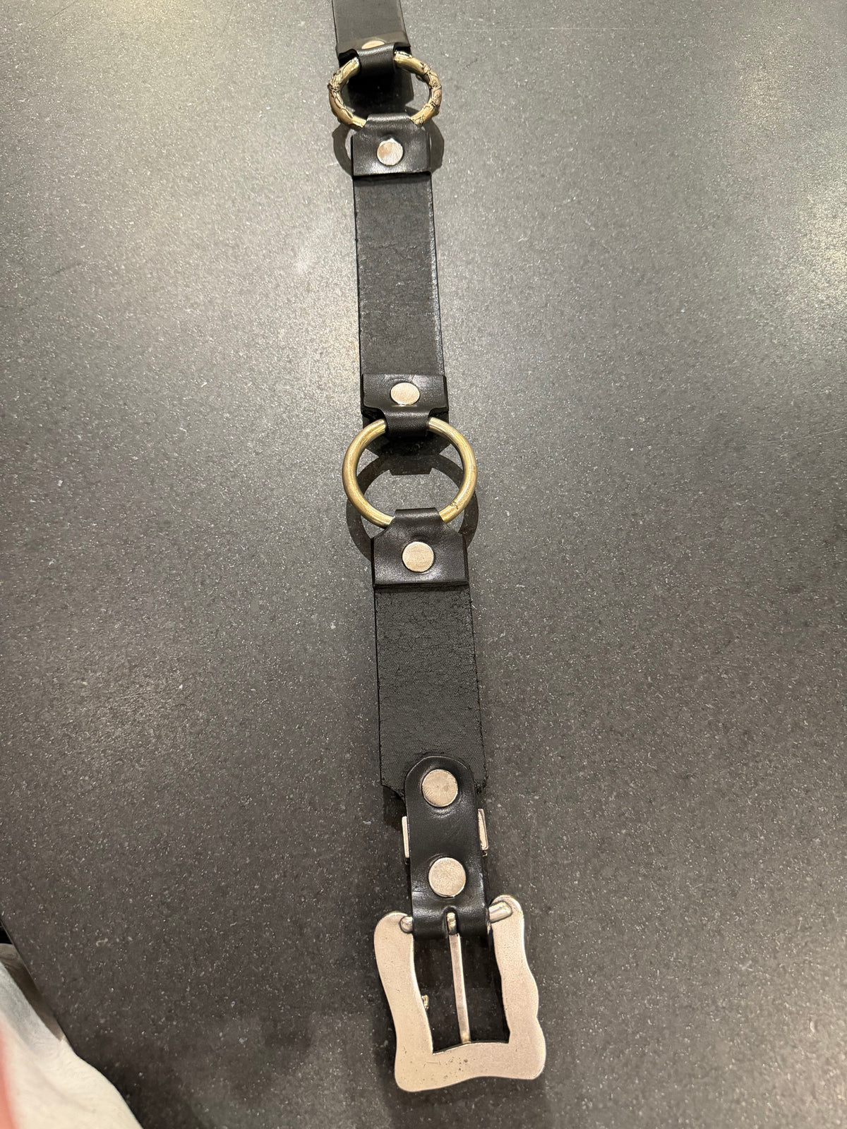 ERD Rose Double Ring Leather Belt - Black