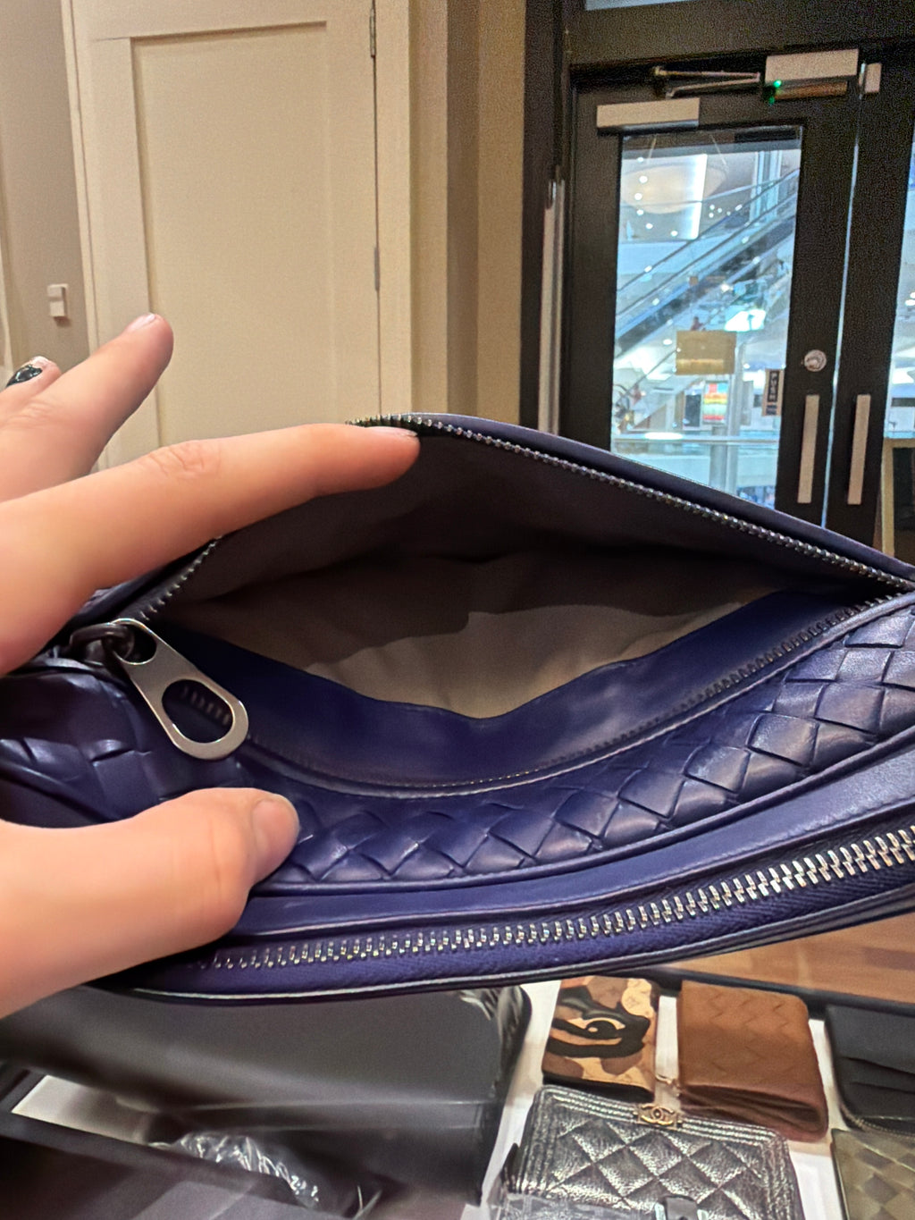 Bottega Veneta Intrecciato Woven Leather Pouch - Blue