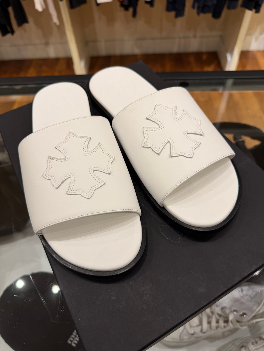 Chrome Hearts Leather CH Plus Patch Sandals - White