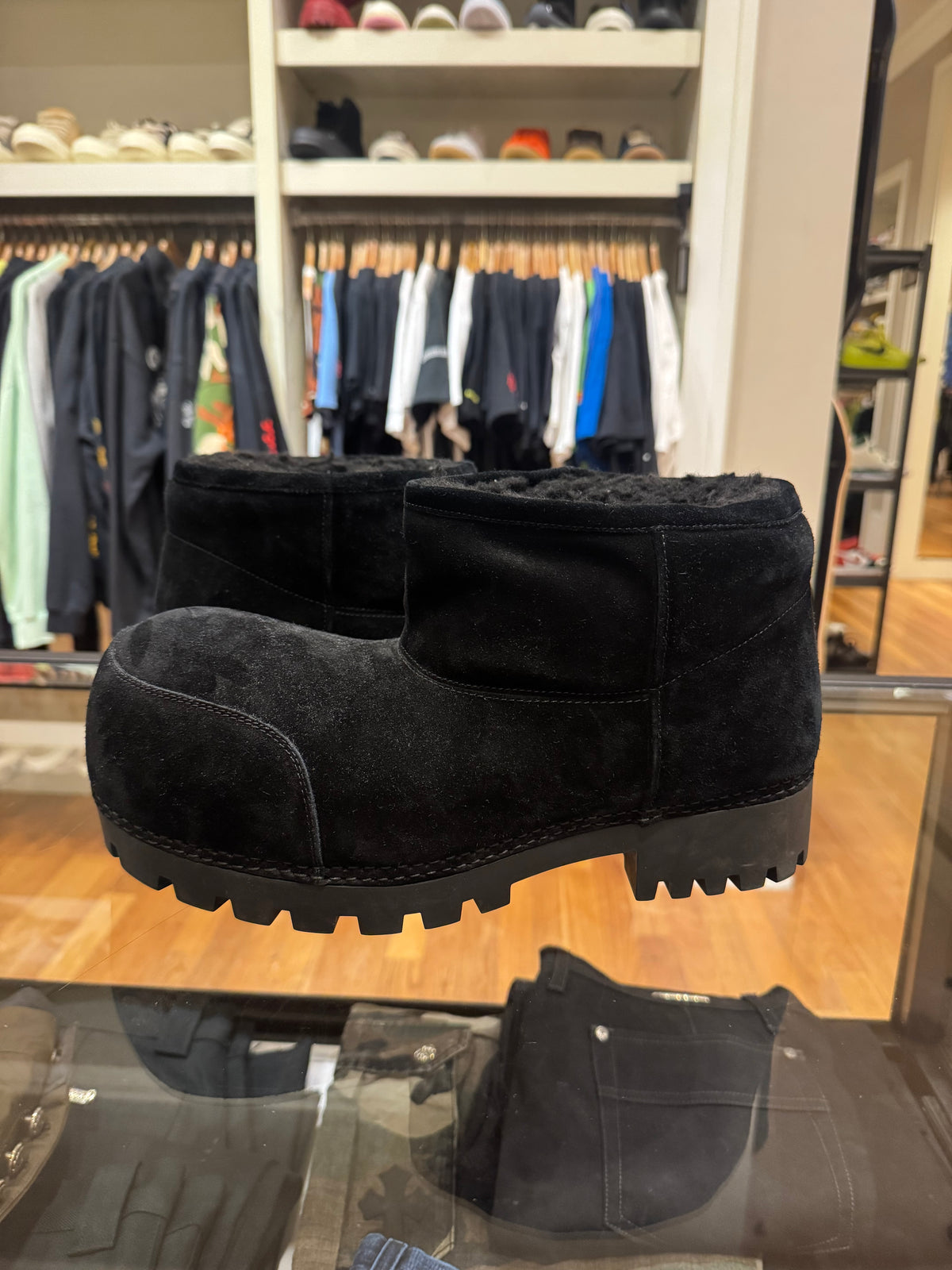Balenciaga Alaskan Fur Suede Mega Boot - Black