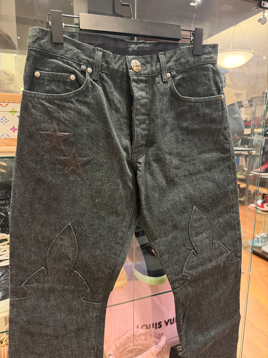Chrome Hearts Fleur Knee Star Patch ‘Second Chances’ Indigo Denim